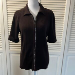 Chic Dark Brown Zip-Up Sweater